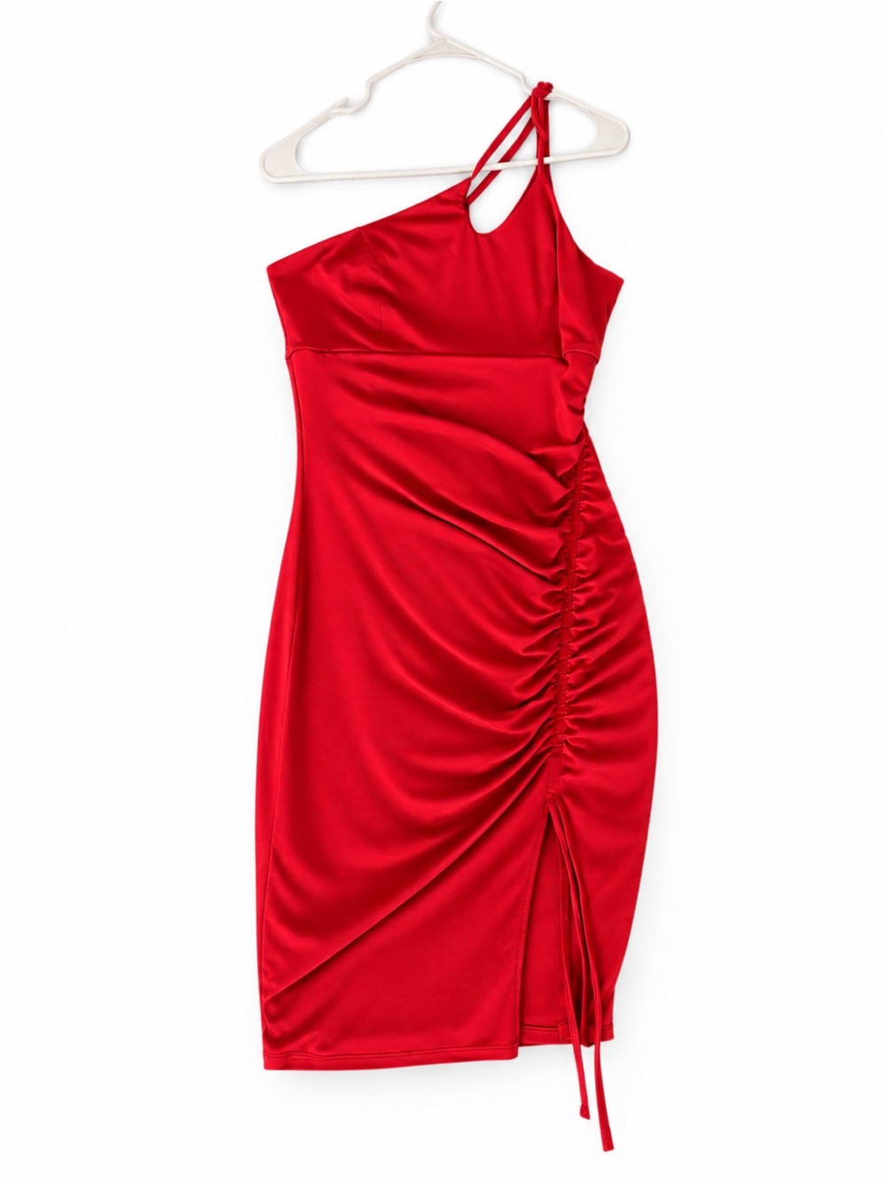 City Studios Red Satin Ruched Halter Midi Dress Size 11 Juniors (Women 6/8)